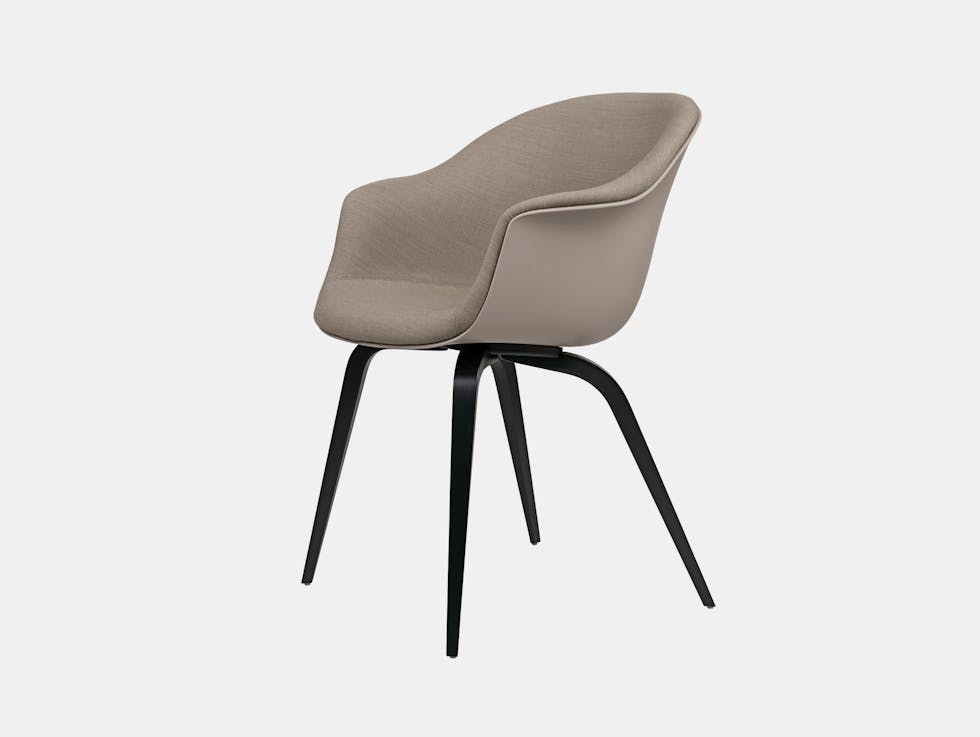 Front Upholstered Bat Dining Chair, Wood Base image