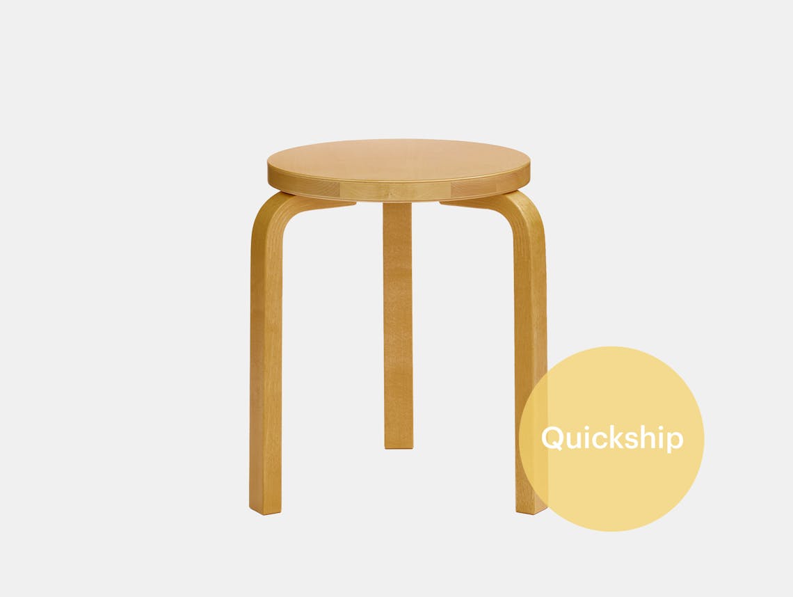 Quickship artek alvar aalto stool 60 honey lacquered birch